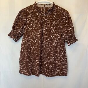 J. Crew Smocked cotton poplin puff-sleeve top in mocha floral Style #BR081